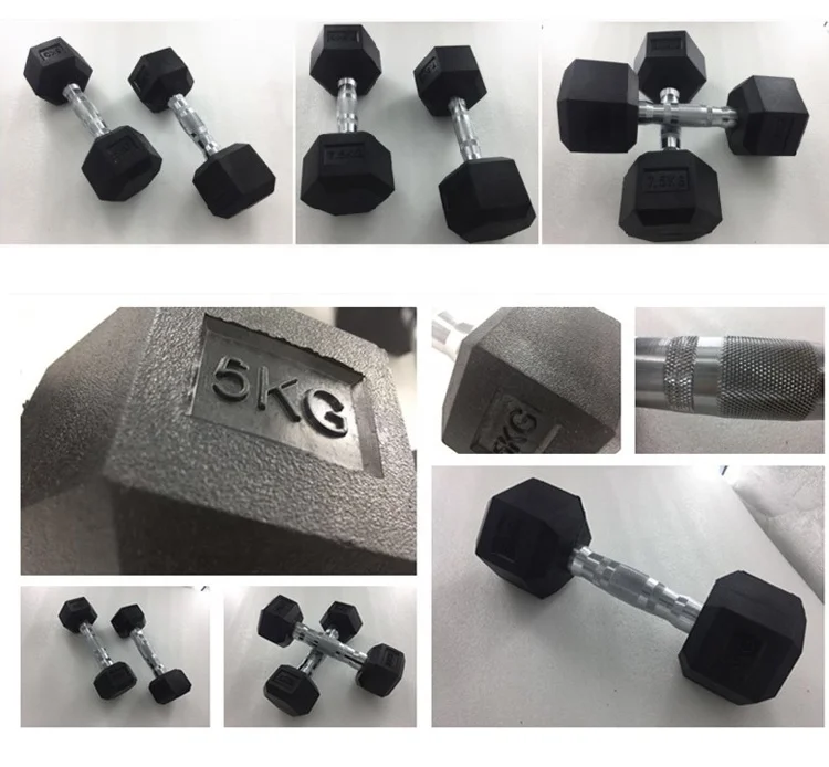 Professional Hex Rubber Dumbbell Set Best Fitness Equipment Accessories 2.5kg-60kg Iron Weights for Home Use