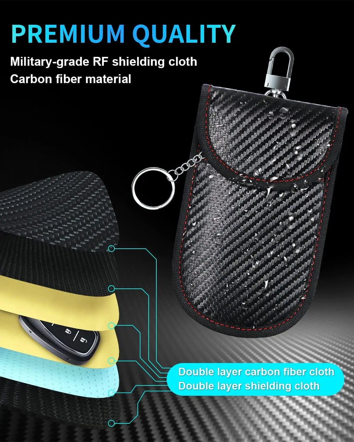 Faraday Bag for Car Key Fob 2 Pack Cage Protector, Car RFID Signal Blocking Anti-Hacking Case Blocker, Anti-Theft Scanning Pouch