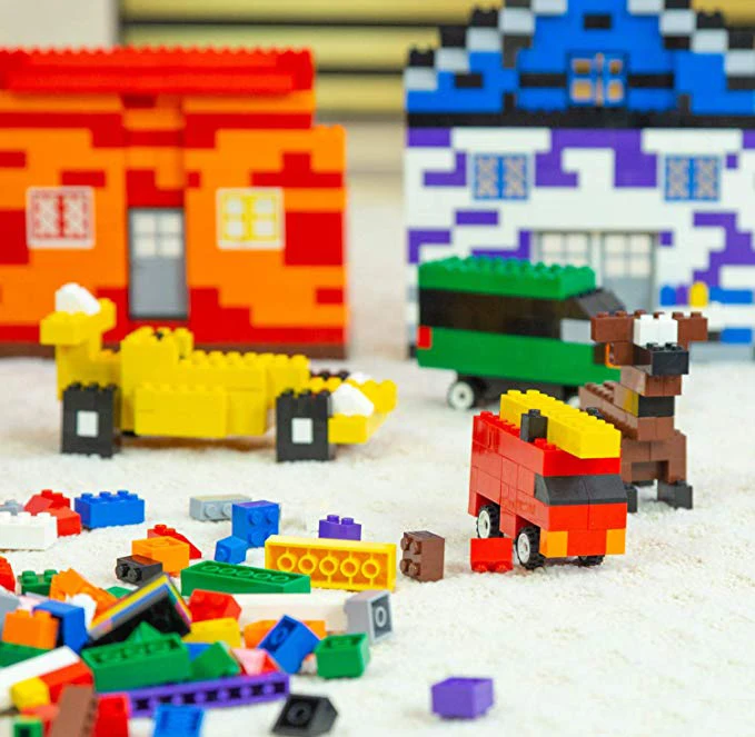 
1100Pcs Building Bricks Kit with Wheels, Tires, Axles, Windows and Doors Pieces - Classic Colors - Compatible with Legoinglys 