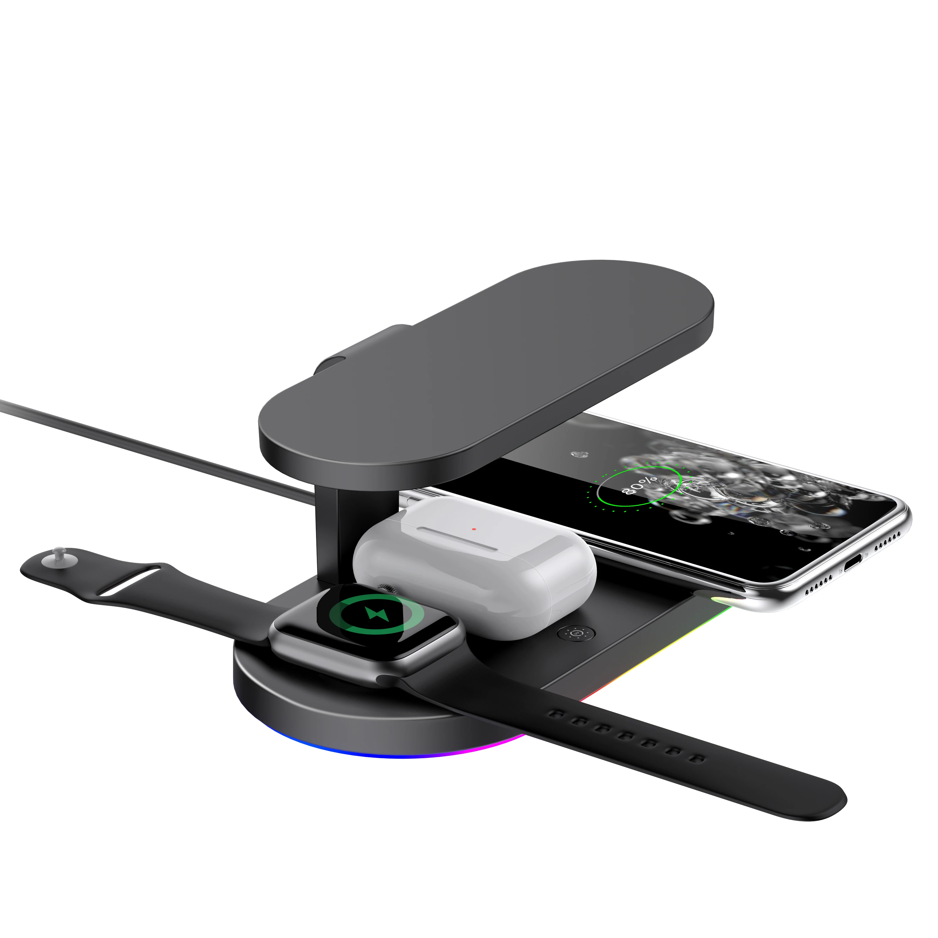 UV light 3 in 1 wireless charger stand fast 15W for Airpod and smart watch Universal qi wireless charger