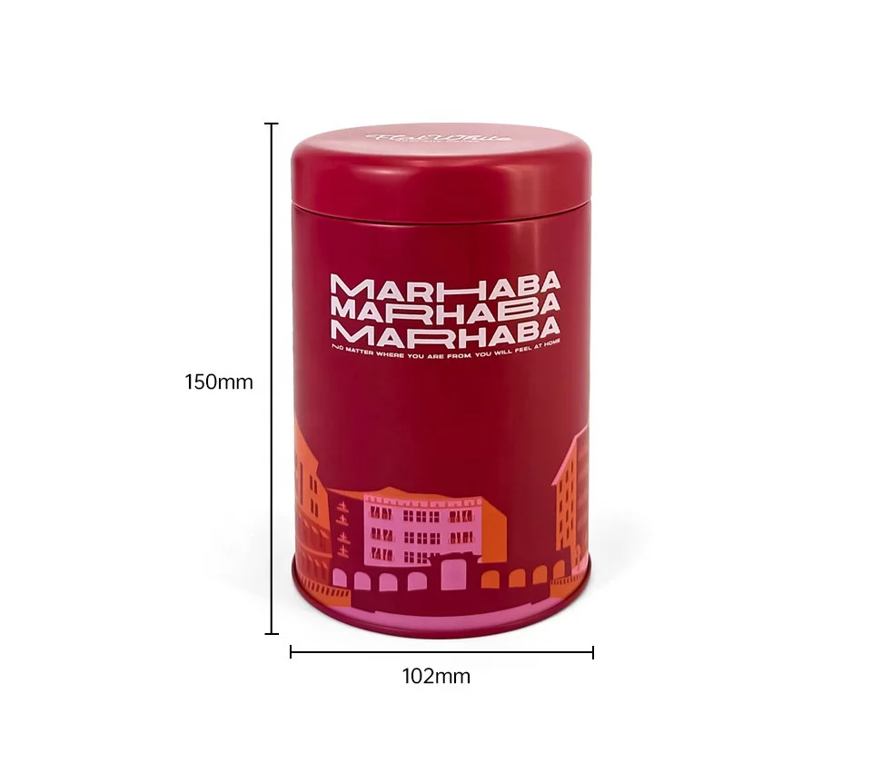 Wholesale embossing food grade empty luxury decorated tea tin coffee tea tin box packaging airtight black round loose tea tin