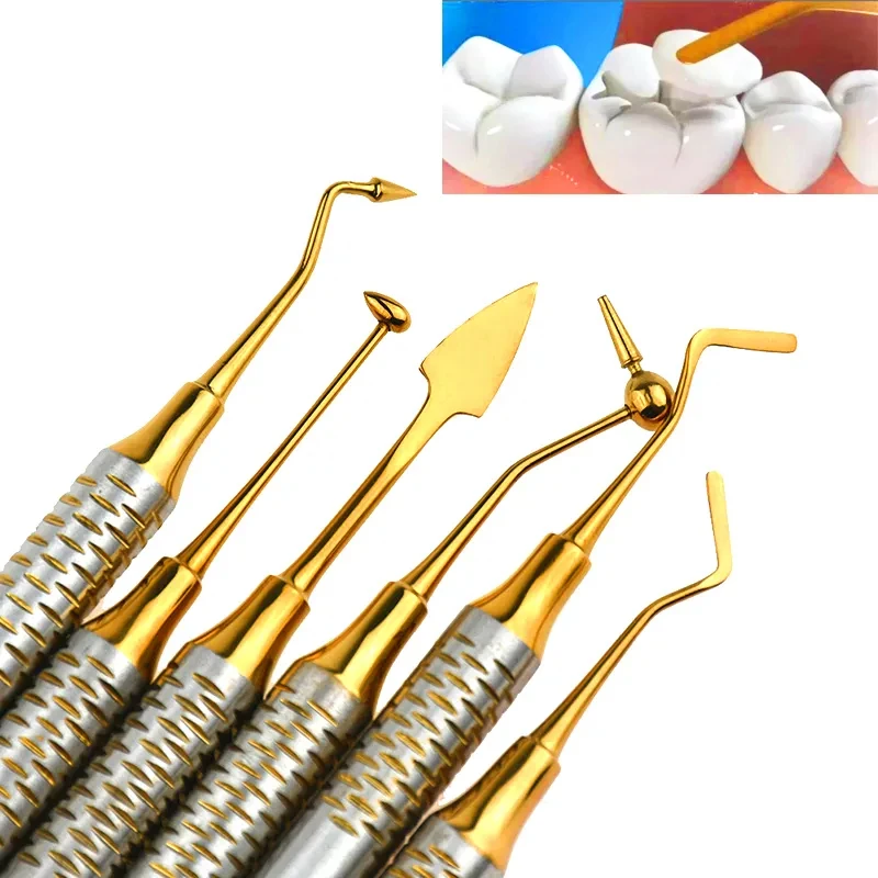 6Pc/Kit Dental Composite Resin Filling Spatula 18.5cm Resin Filling Repair Tools Instrument Titanium Plated Head Oral Instrument