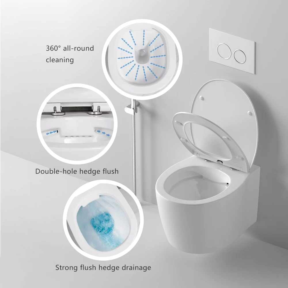 BTO European wc Vaso Sanitario wall mount p-trap Toilet  wall hung toilet with tank Rimless with concealed cistern