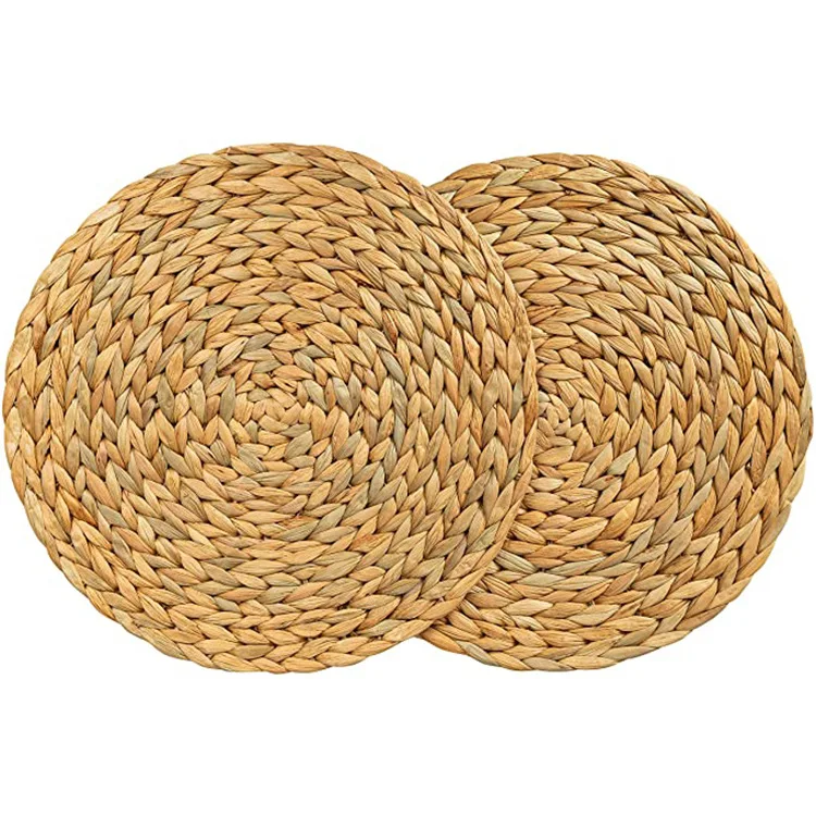 LISO Wholesale Multiple Sizes Handmade Table Placemats Natural Color Rattan Water Hyacinth Placemat for Dining Table