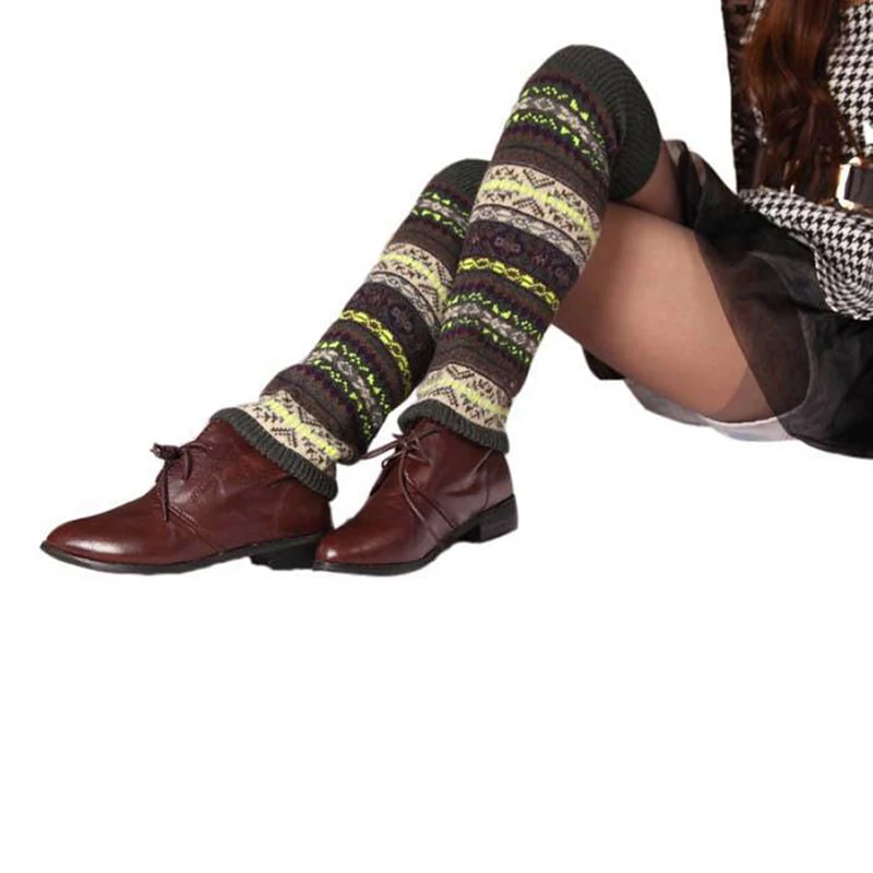 CUHAKCI Camouflage Bohemian Winter Warm Knitted Leg Warmers Long Boot Socks Over Knee Crochet Colorful Boots Cover 5 Colors Sexy