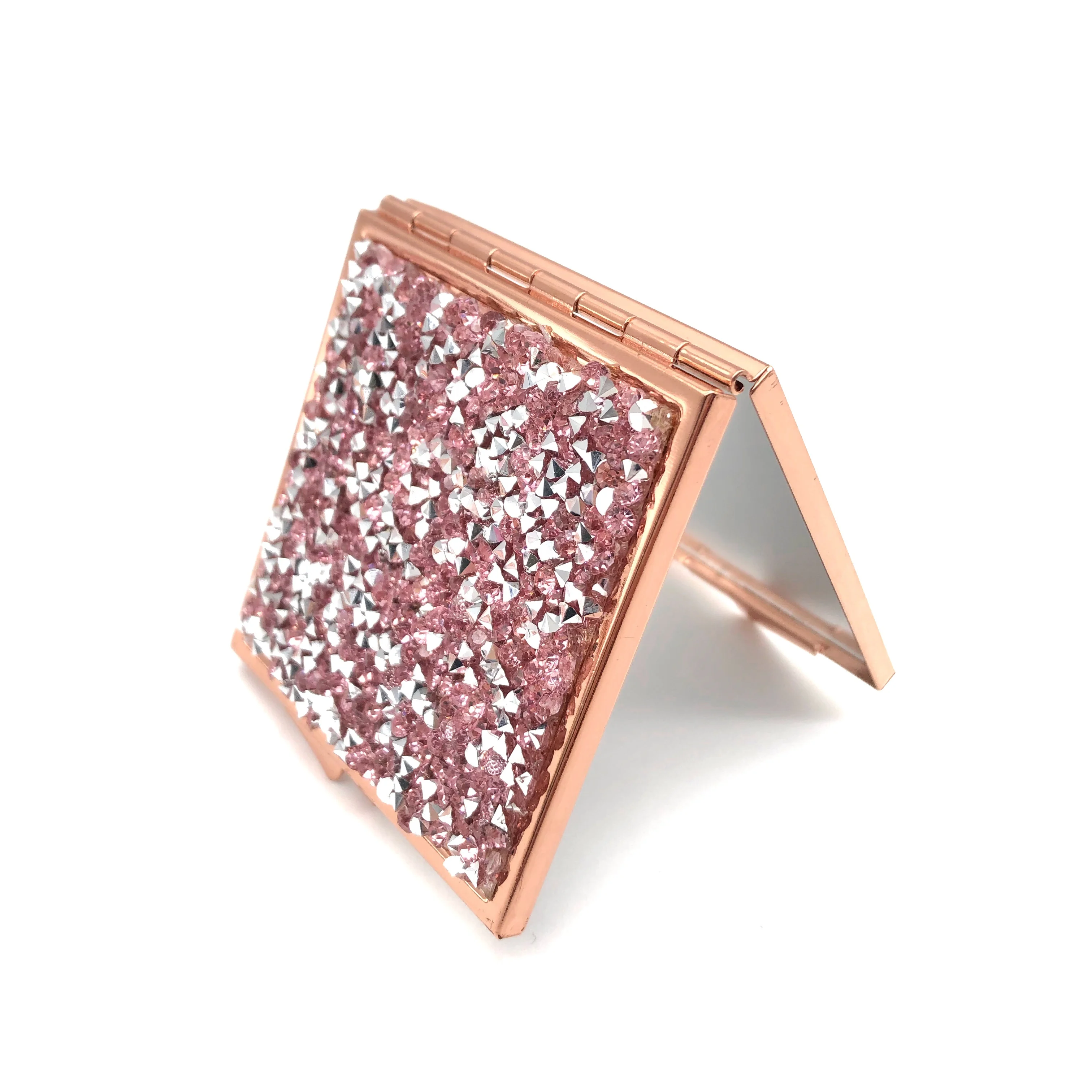 Vanity Crystal Bling Decoration Customized Rose Gold Framed Metal Cosmetic Mirror