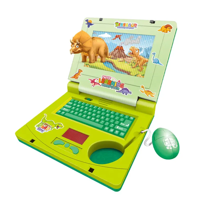 Popular kids simulator notebook toy cartoon pattern learning machine mini computer toys with light and music