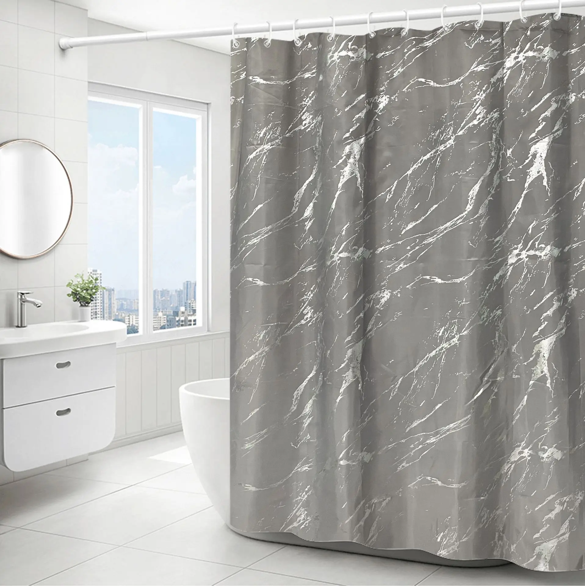 Black and Gold Marble Shower Curtains for Bathroom,with Hooks,Unique Foil Gold Printed,Water Proof Shower Curtain