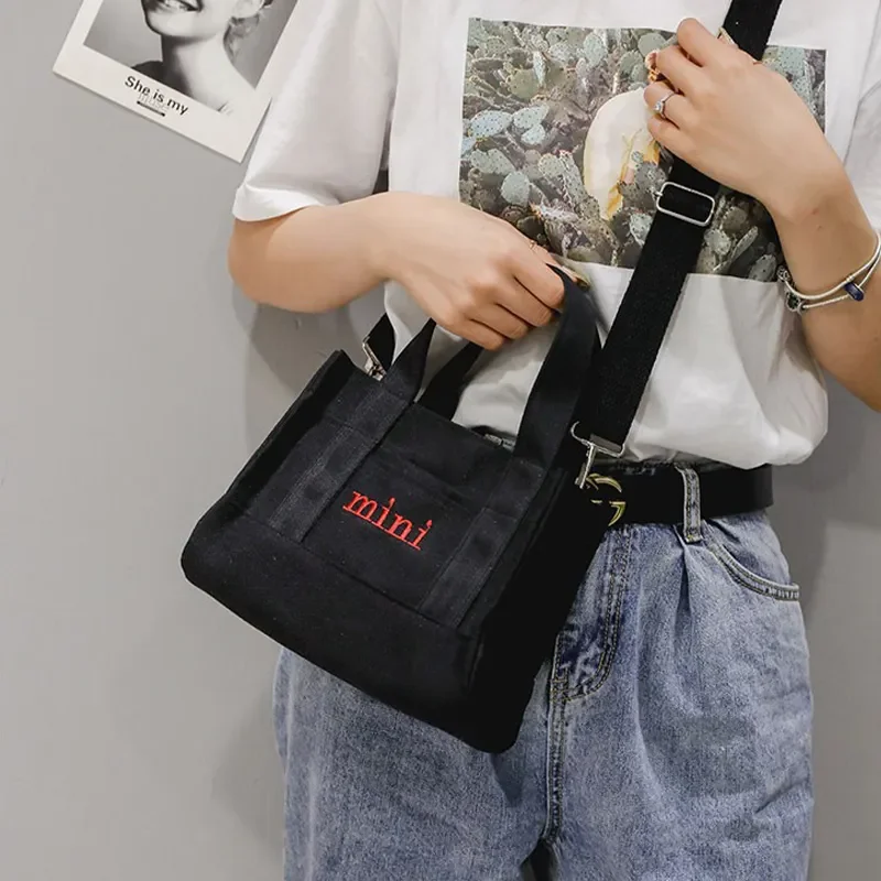 Wholesale Mini Cartoon Canvas Tote Bags With Custom embroidery Logo Crossbody Shoulder Canvas Tote Bag