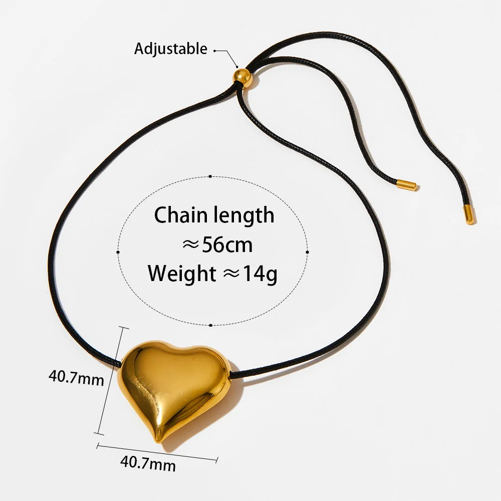 Waterproof 18k Gold Jewelry Black Cord Slider Clasp Gold Smooth Circle Heart Star Water Drop Pendant Necklace