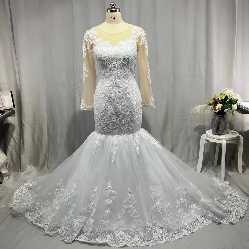 Sexy Illusion Mermaid Wedding Dresses Lace Appliques Long Sleeve Wedding Gown for Bride Bride Dress Backless Vestidos De Novia