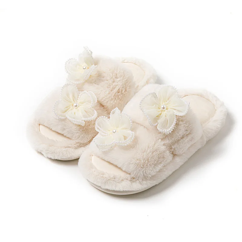 Fast shipping wholesale fluffy fur slides faux fur slippers for women and ladies