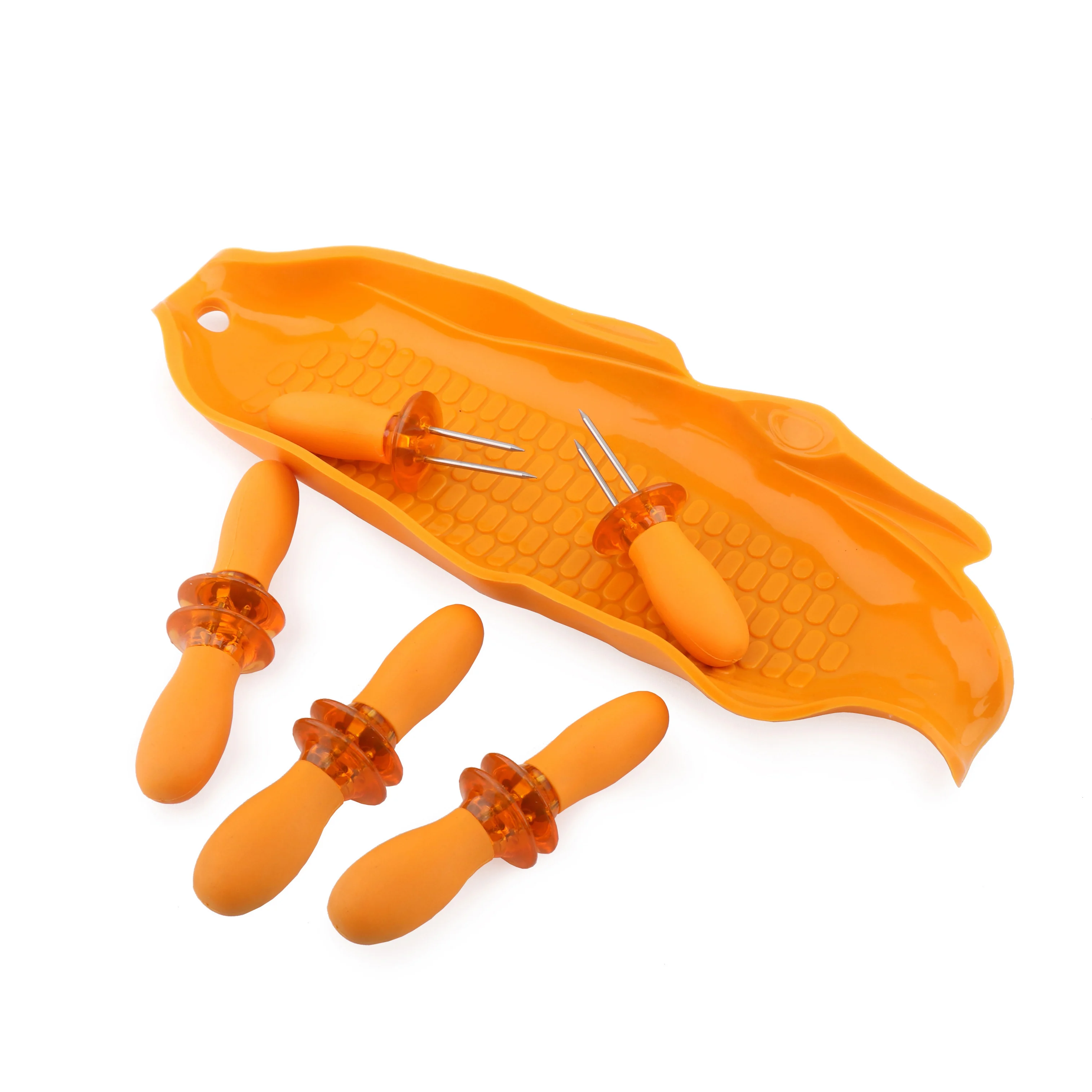 Silicone BBQ Corn Holder Barbecue Corn Skewer Set With Silicone Tray