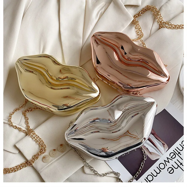 Large Capacity E3095 Girl Lip Shaped Clutch Bag for Women Light Weight Ladies Fashion Evening Banquet Bags Crossbody Chain Bag