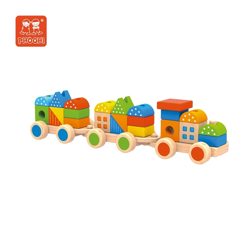 Children wooden toy preschool educational toy wooden blocks train stacking toy for kids Stacking Train