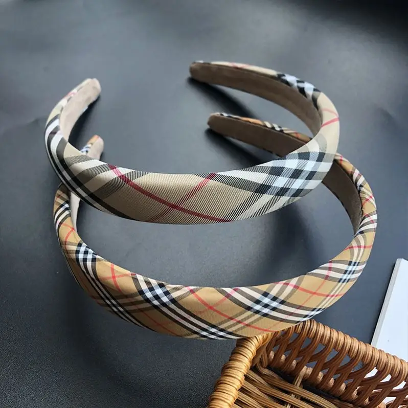 Hot sale Luxury B Brand Plaid Fabric Headband Designer Sponge Padded Retro Fall Winter Headwear For Women Girls Hair Accessories
