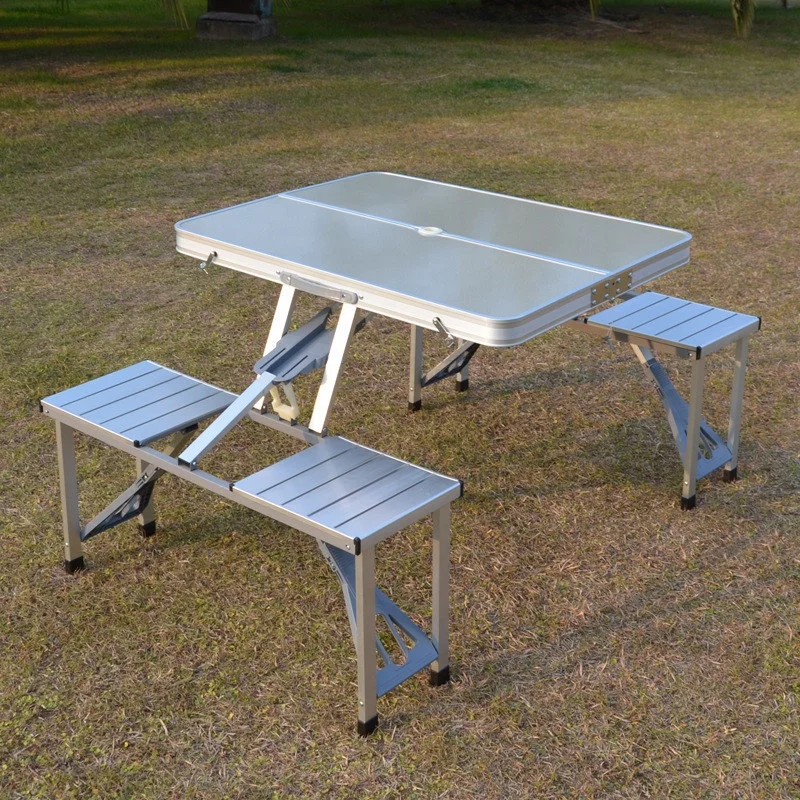 
HOT SALE aluminum outdoor portable 4 person tables & chair set folding table with 4 seats beach camping table with 4 chairs 