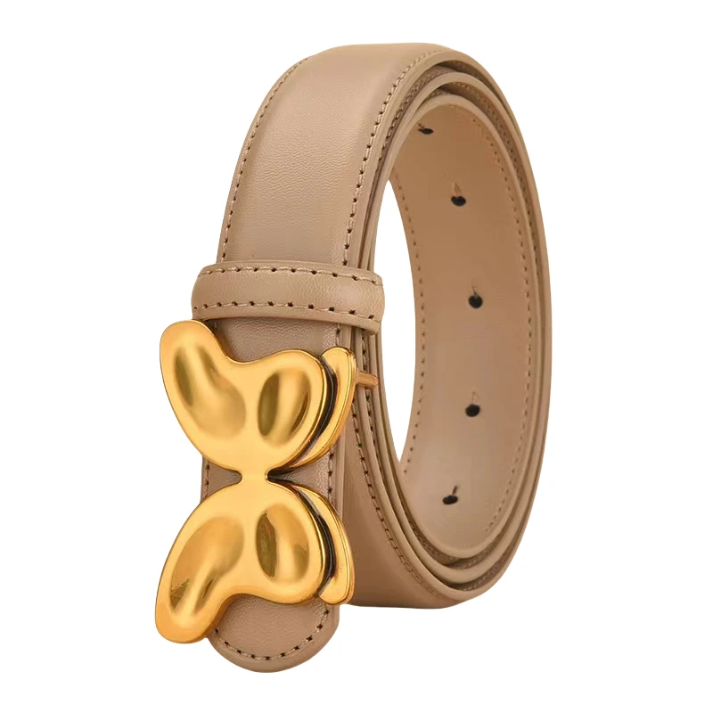 Hot Sale Classic Design Genuine Cowhide Leather Belt for Women Fashionable Split Leather with Alloy Butterfly Buckle for Jeans