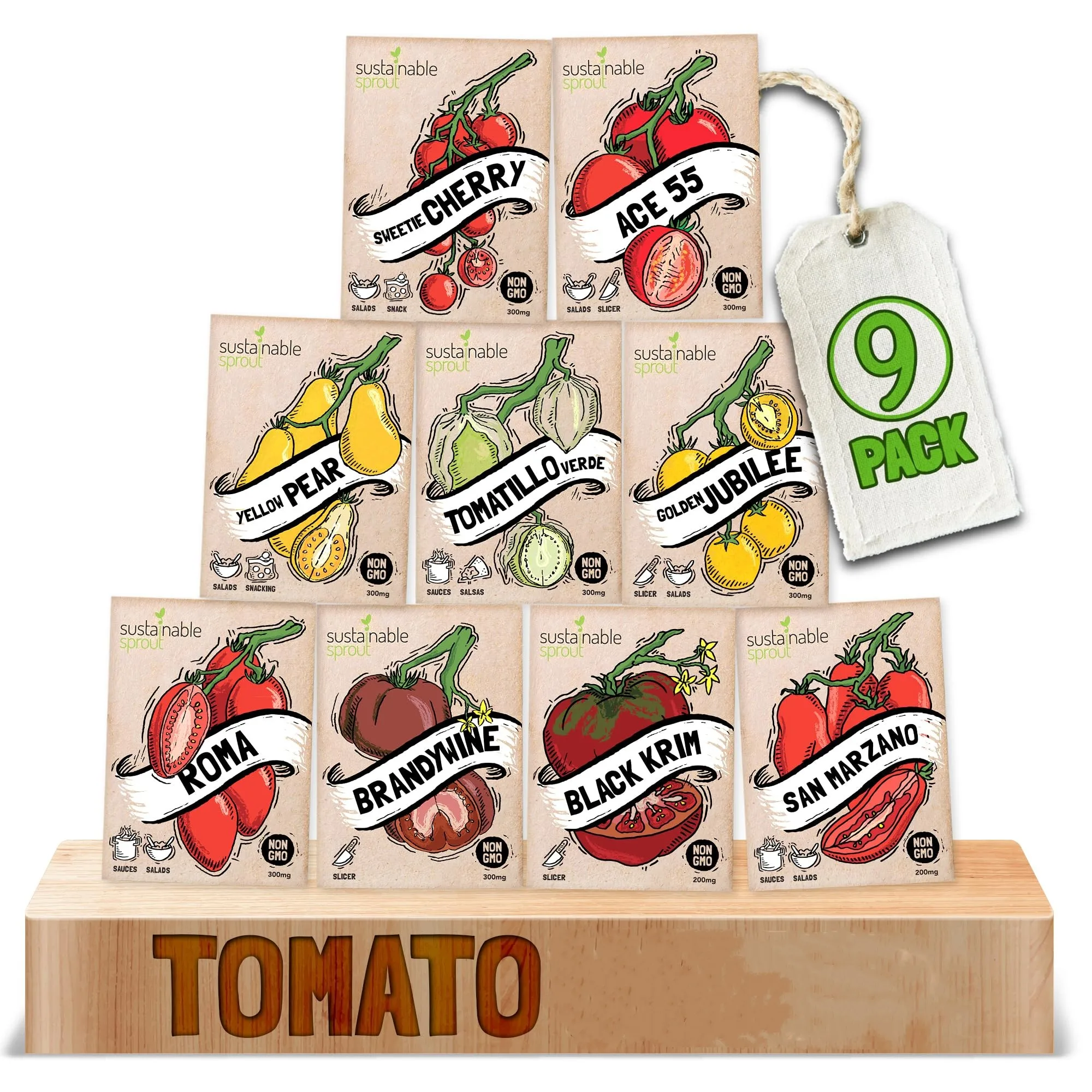 Direct Sale Sustainable  Heirloom Tomato 9 Variety Pack Organic Tomato for Planting Indoors  Perfect for sauces