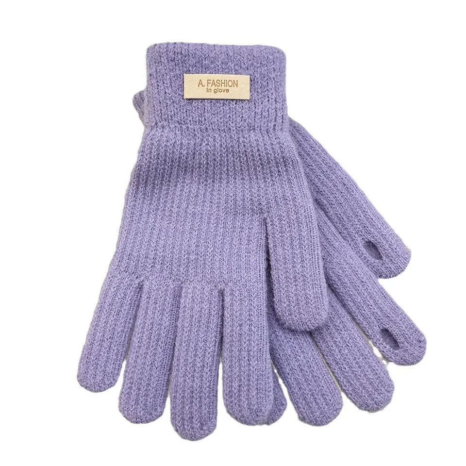 Women men winter candy color thermal warm knit  elastic simple soft touch screen gloves