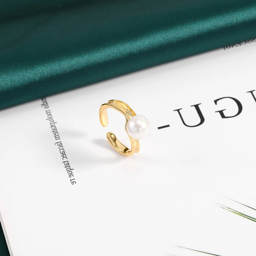 Perlas para bisuteri 925 Sterling Silver 18k Gold Plated Jewelry pearl rings jewelry women resizable for women