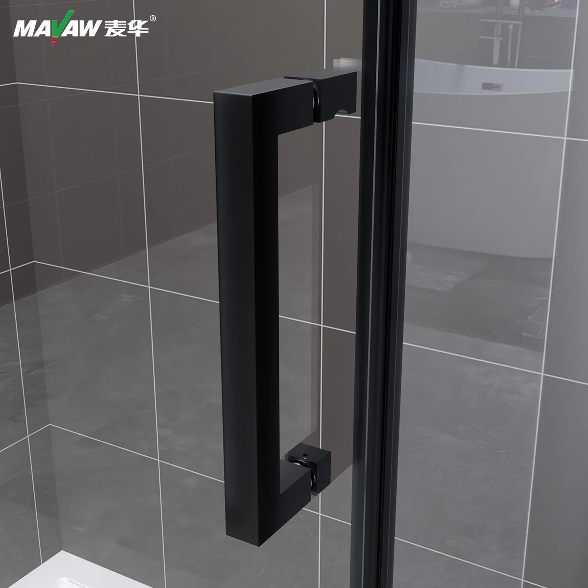 Frameless 6mm Matt Black Rectangle Pivot Glass Shower Enclosure Shower Door Bathroom