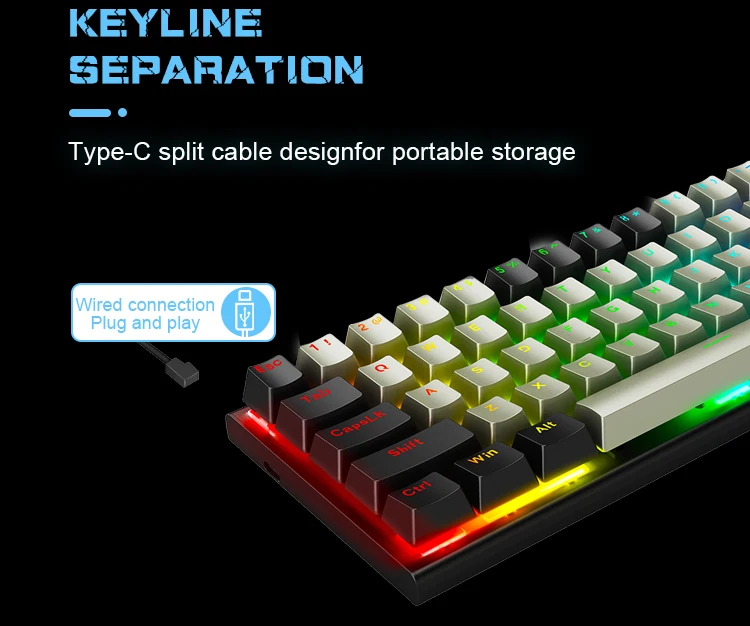 Проводная клавиатура для компьютера 60 процентов синий переключатель RGB подсветкой 61keys