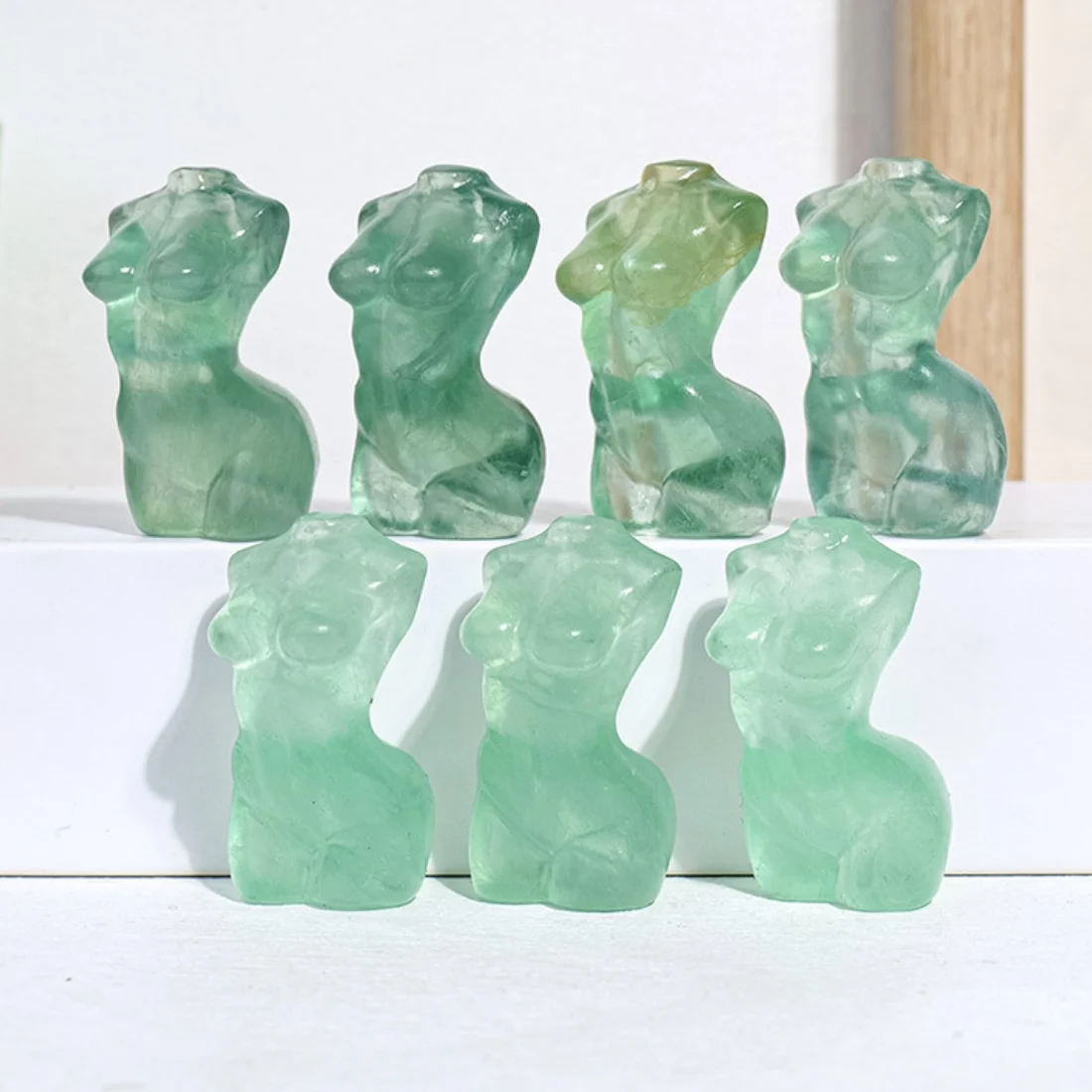 Wholesale Crafts Crystal Nude Model Women Body Torso Statue Green Fluorite Female Model Carving