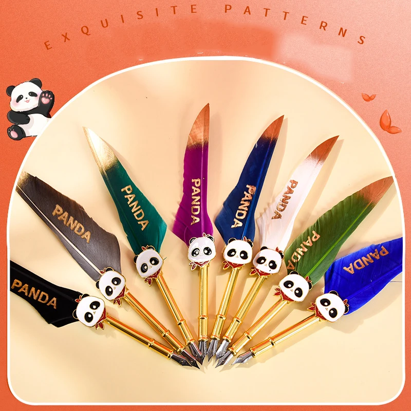 Factory High Quality Fountain Pens Custom Logo Calligraphy Pen Feather Set Many Colours Gift Set Promotional Items Metal Pen Set