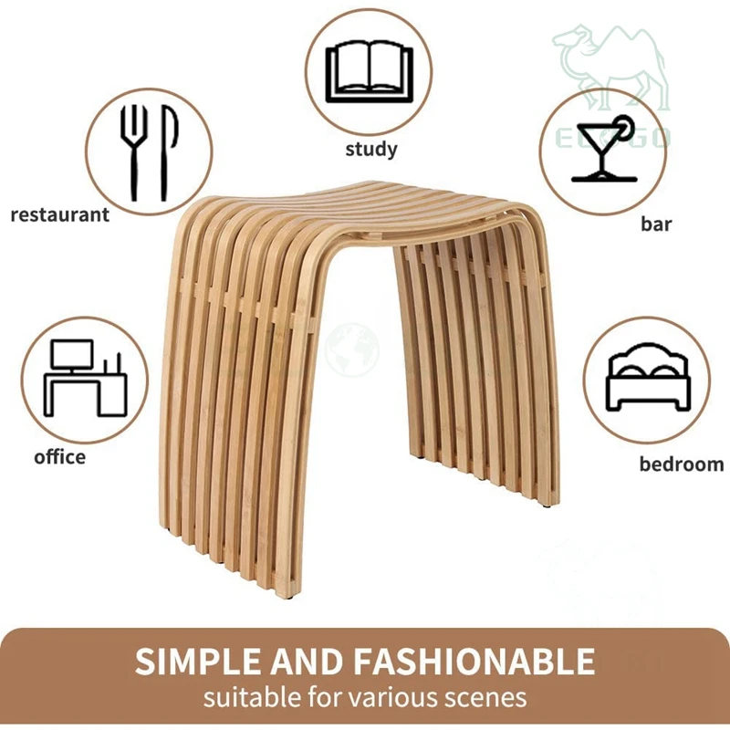 Leisure Natural Bamboo Shower Seat Reusable Shower Stool For Bathroom Well-Designed Changing Shoe Wooden Stool