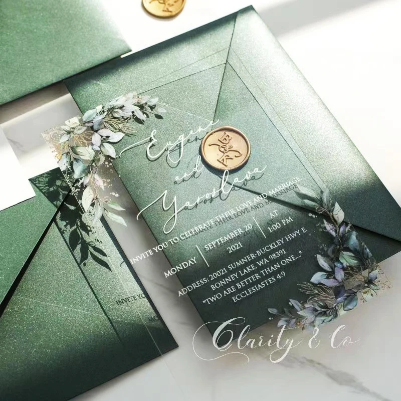 Printed Custom Clear Plastic Unique Greeting Gift Box Wedding Acrylic Invitation Cards Laser Cut  Mirror wedding invite acrylic