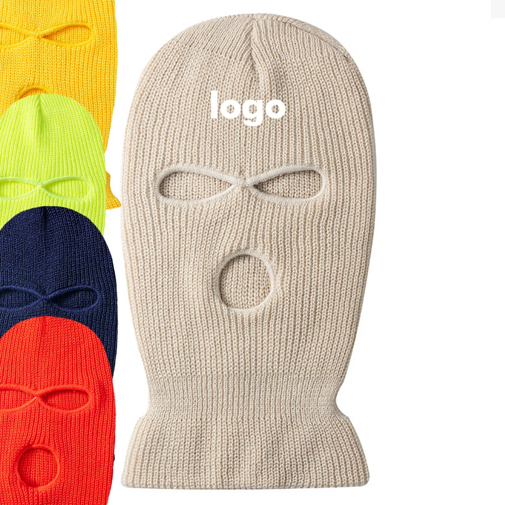 Chinese wholesale plain adult men autumn winter Embroidery acrylic Ski face Mask beanie balaclavas knitted hat cap supplier