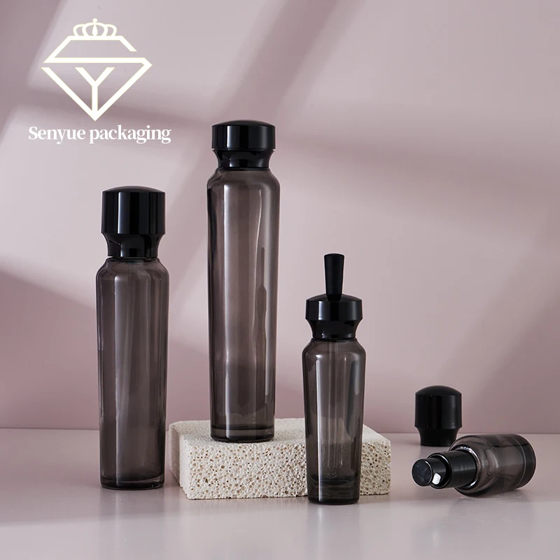 Chinese Manufacturer New Design Shape Glass Bottle And Cream Jars Empty Luxury Black Lotion Glass Bottles For Skin Care