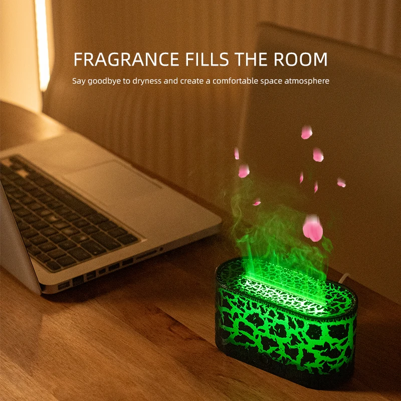 USB Crack 3D Simulation Flame Humidifier Home Office Desktop Ultrasonic Atomization Diffuser with Light