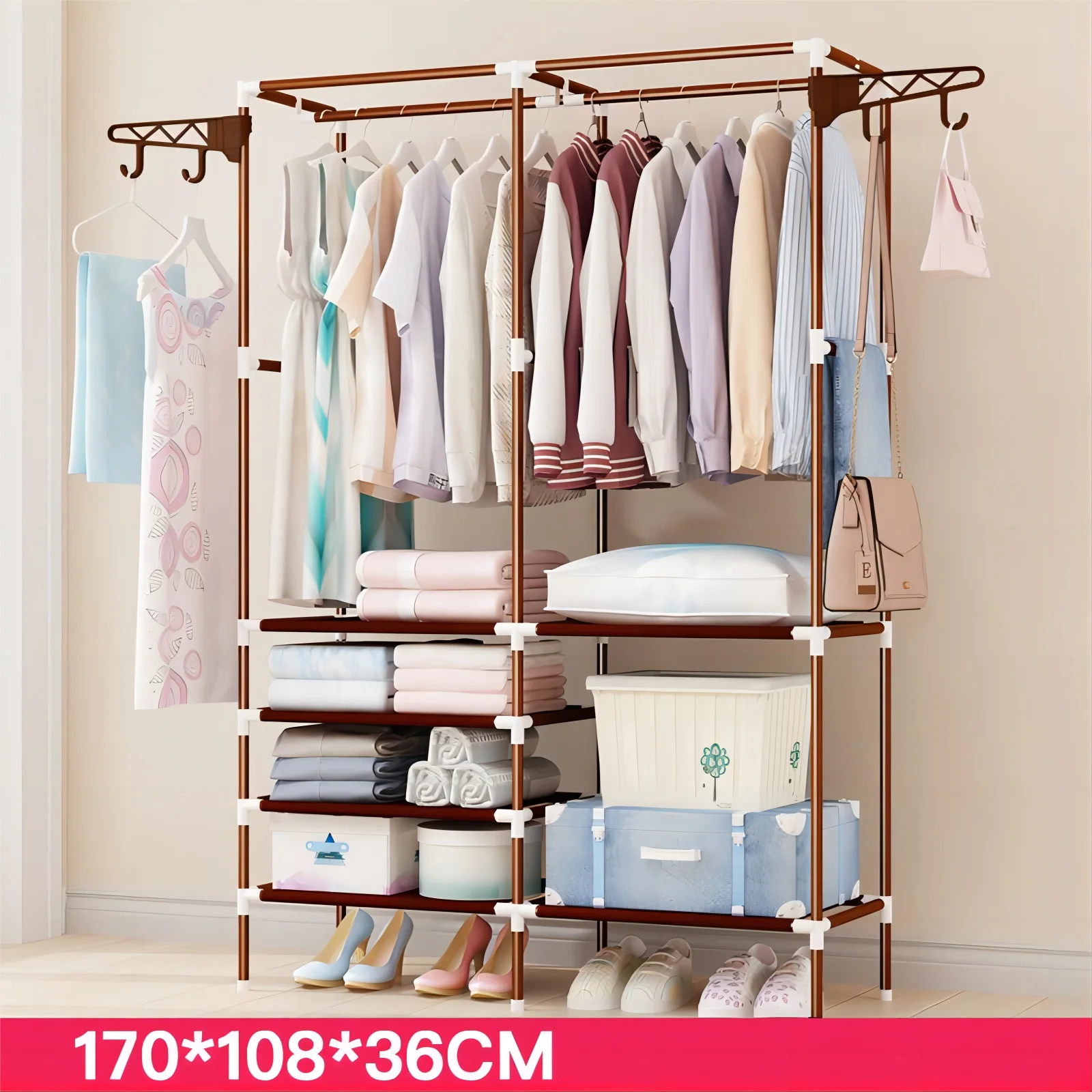 Custom Printed Quality Hanging Clothes Rack Portable Clothes Rack Shoes Rack Cabinet Modern
