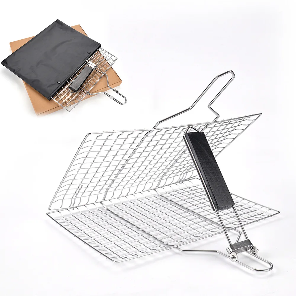 Portable and easy to store outdoor folding grill net can be used to grill chicken wings/roast/steak and other foods