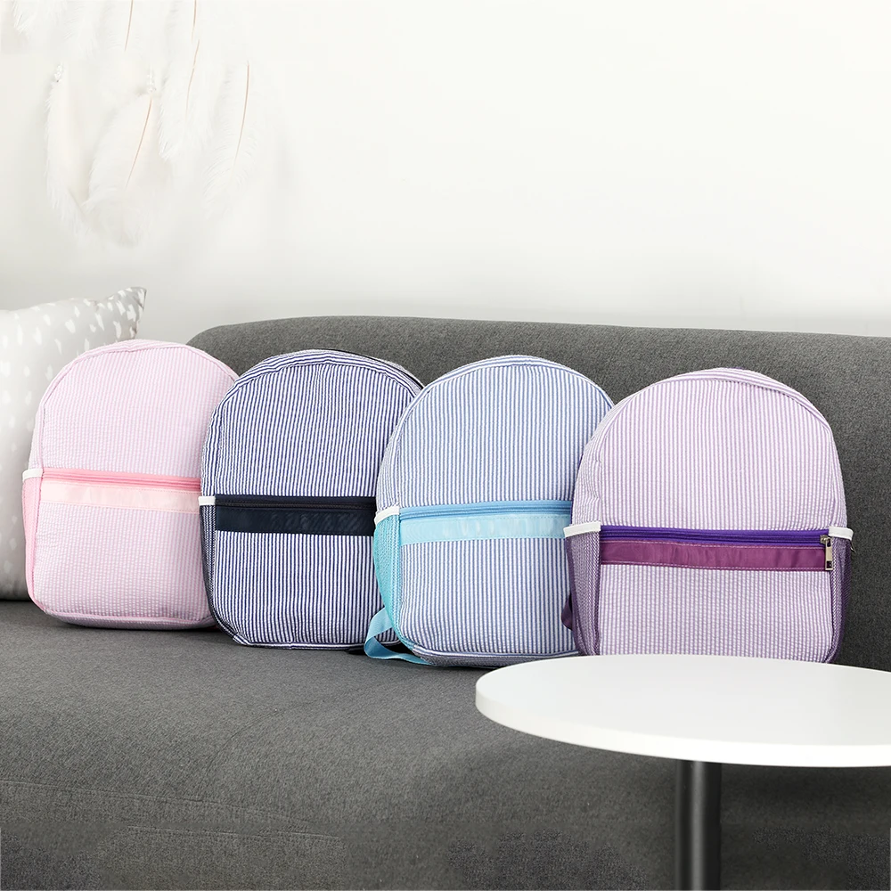 Custom Logo Children Personalized Bags Monogram Seersucker Toddle School Backpack Bag for Kids