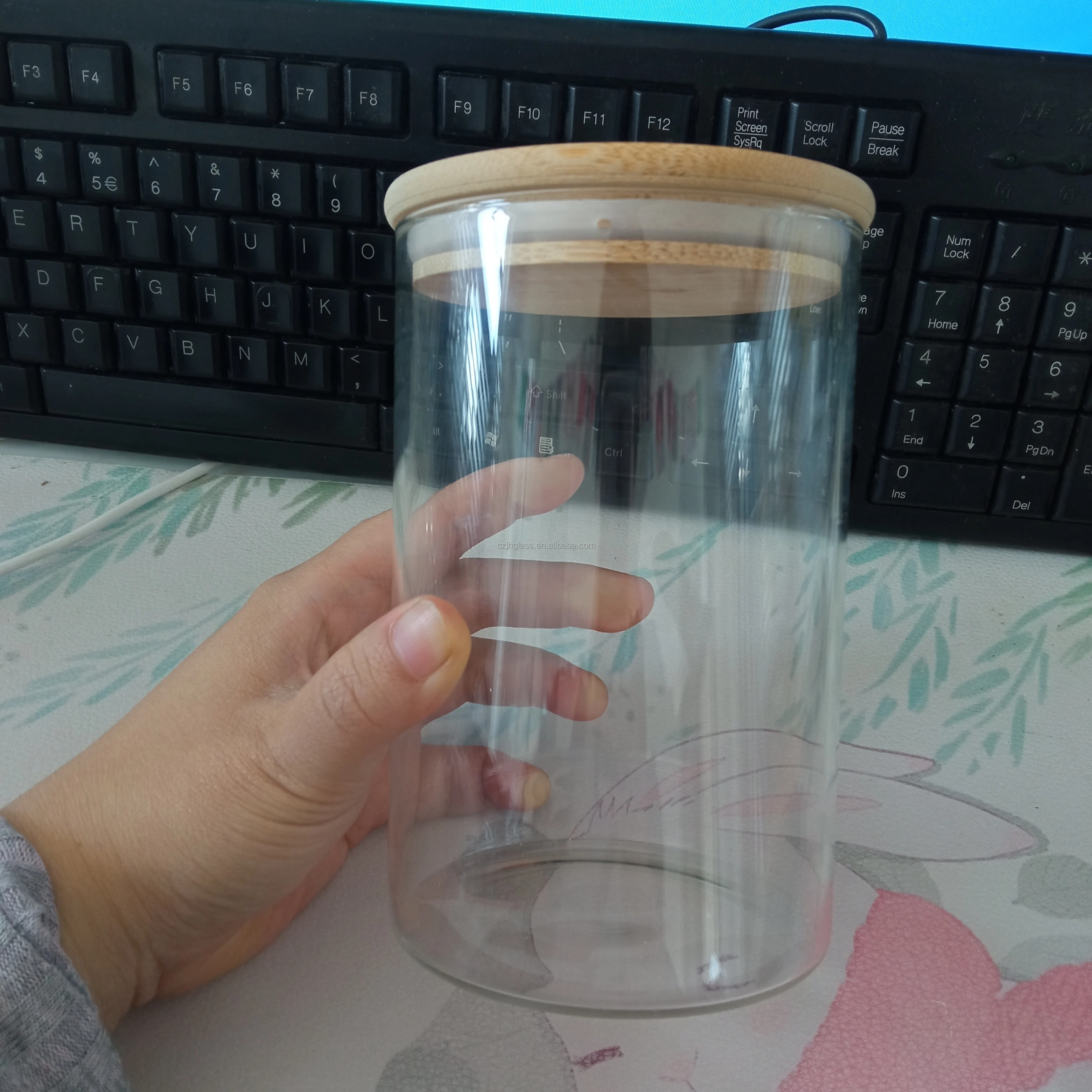 Small Wide Mouth Storage Round Food Clear Custom Borosilicate Glass Jar with Bamboo Lid