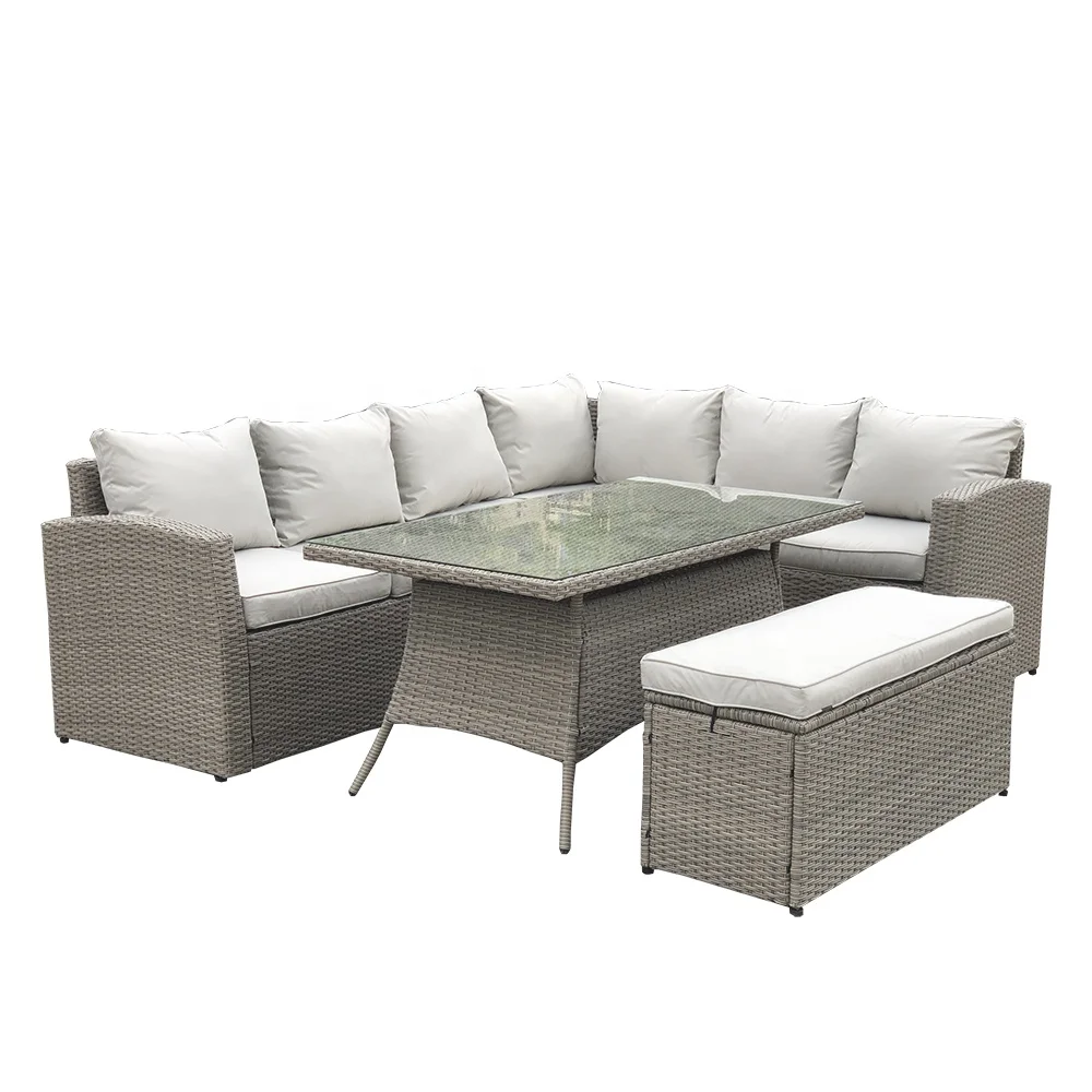Cheap outdoor wicker rattan garden corner sofa set with bench furniture
