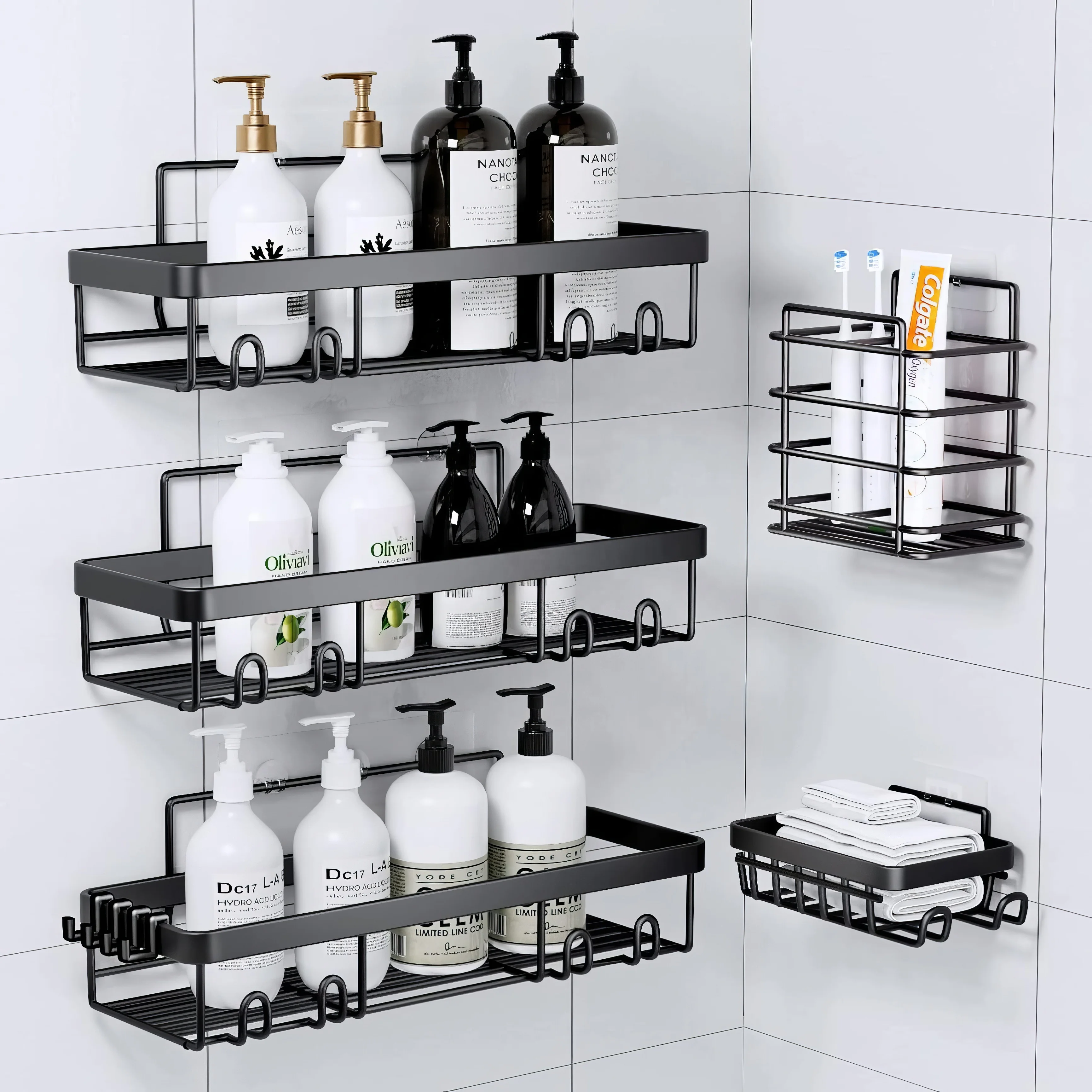 Wall Mounted Self Adhesive metal Wire Durable useful stainless steel Bathroom Shower Caddy Shelf storage holder rack