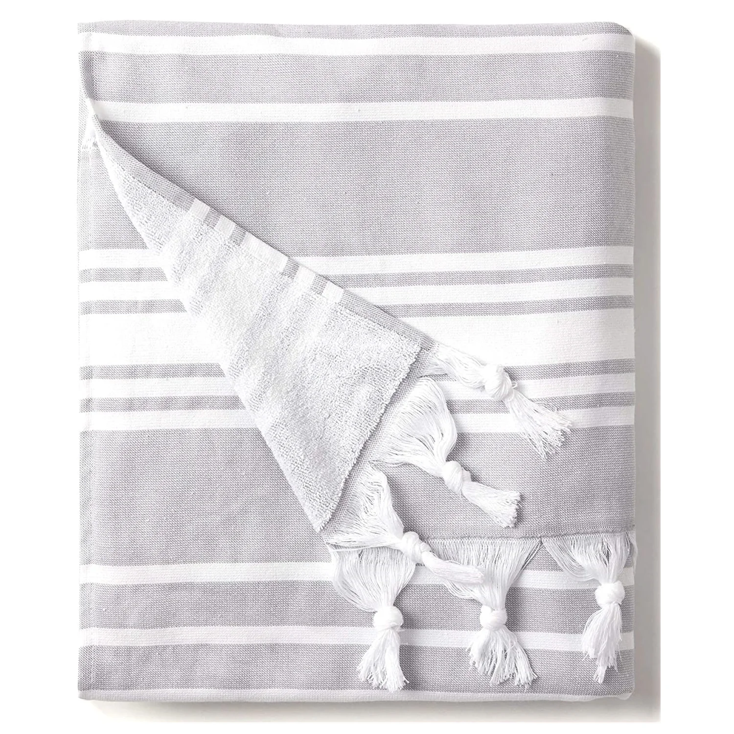 Фута Peshtemal тканый Terry пляжное полотенце, белая/серая полосатая турецкий полотенце негабаритных пляжное полотенце