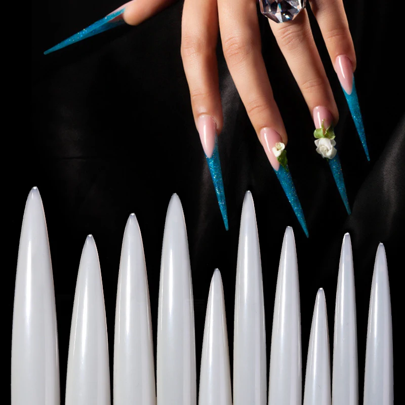 New Super Long Salon Professional Nail Sheets Square Sharp 10PCS False Nail Tips Full CoveCurved Fingernails Acrylic Nail