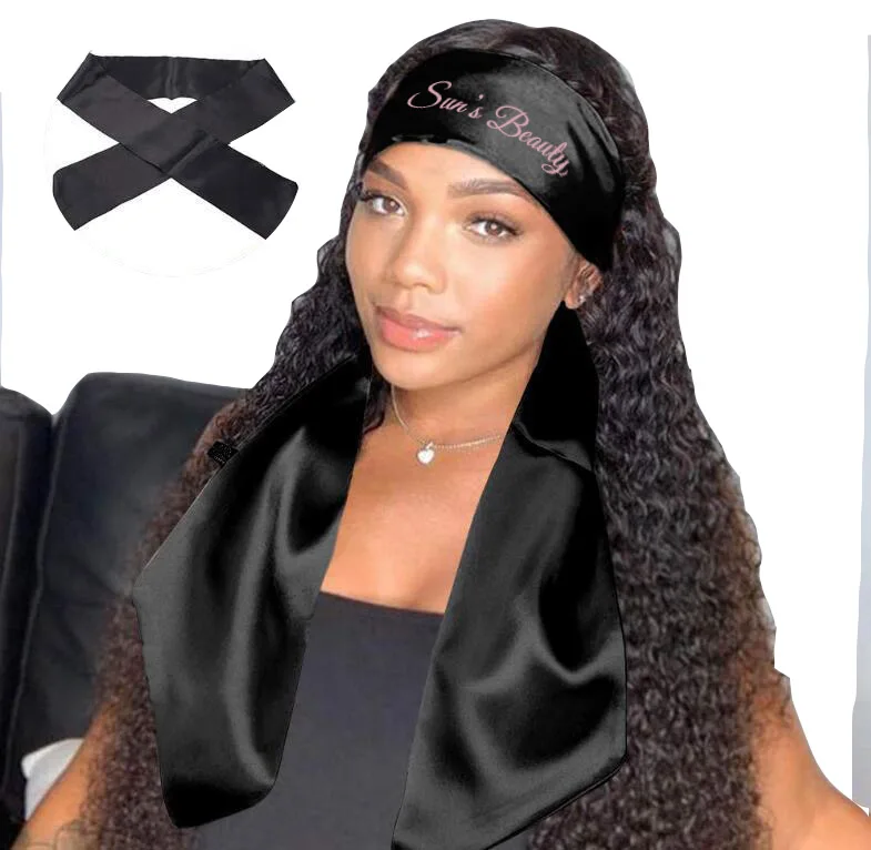 
Wholesale custom logo silk headband wrap satin edge scarf for lace front wig hair 