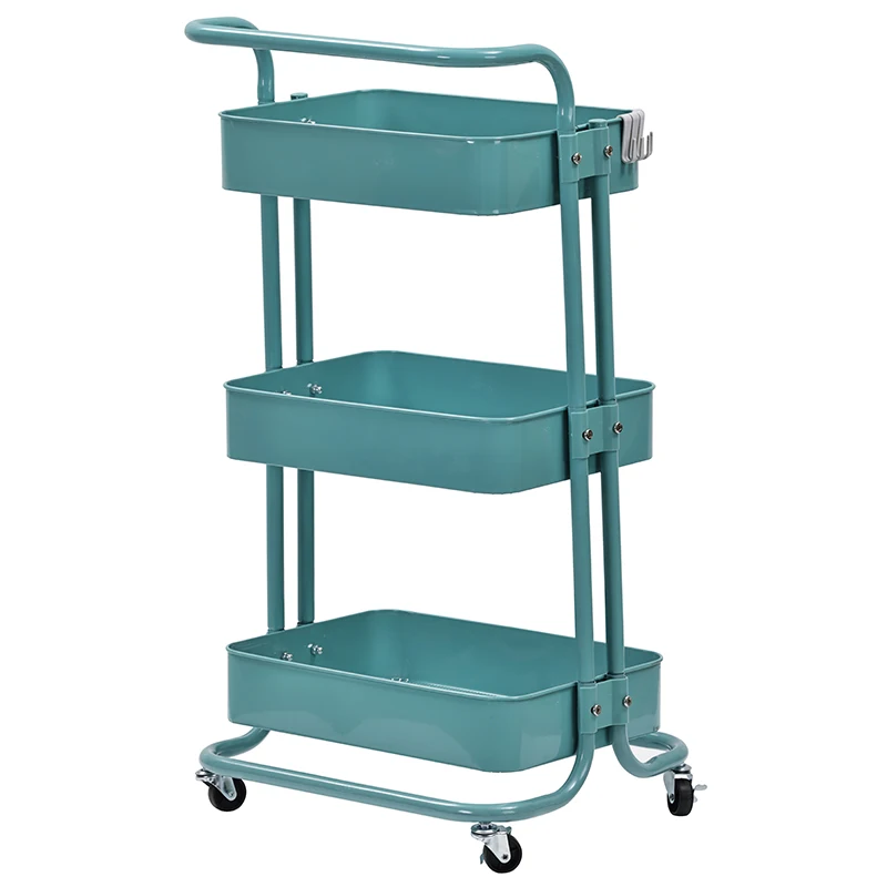 Kitchen Metal Home Trolley Shelves Food Utility 3 Tier Tiered Organizer Plastic Storage Rolling Cart With Handle