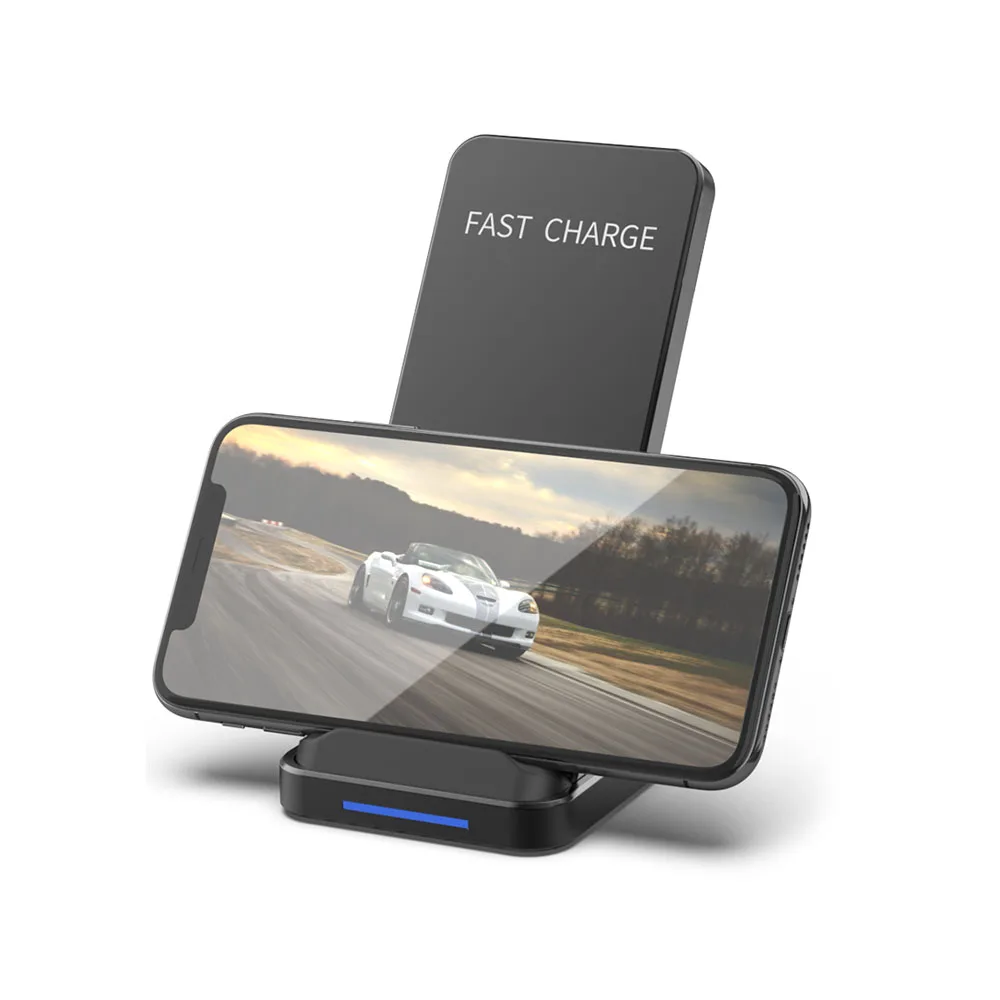 
Hot Selling on Amazon Qi Double Coil 10W Fast Wireless Phone Charger Stand with Led Light 