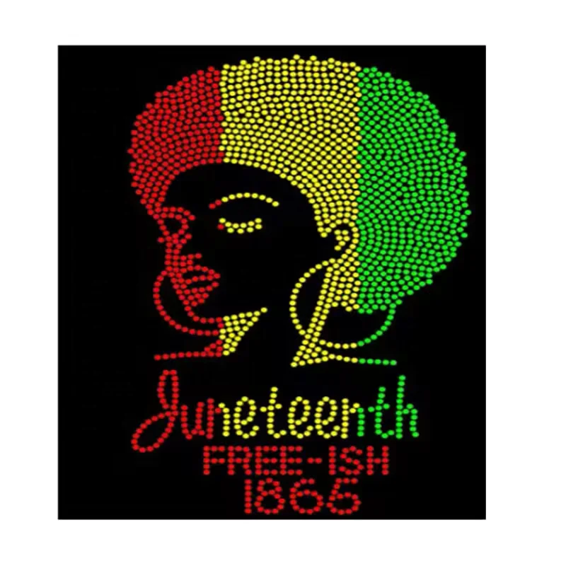 Juneteenth 1865 Freeish Designs Hot Fix Afro Girl Rhinestone Heat Transfers Black History Rhinestone Transfer For T-Shirt hoodie