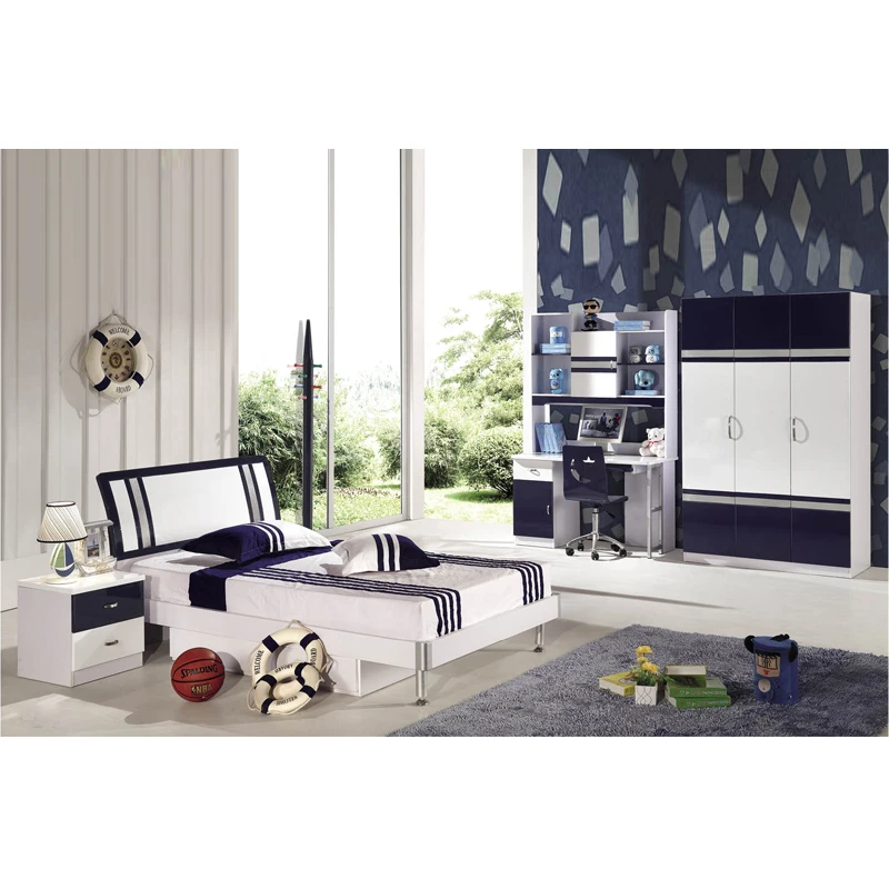 Custom double bedroom furniture kids children bed set with study table and wardrobe