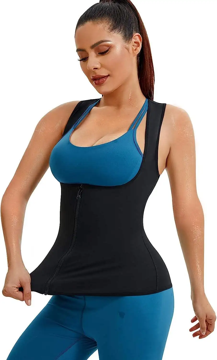 Ladies Sauna Suit Waist Trainer Vest Slimming Fit Tummy Control Full Zip Up Sweat Tank Top Body Shaper for Women