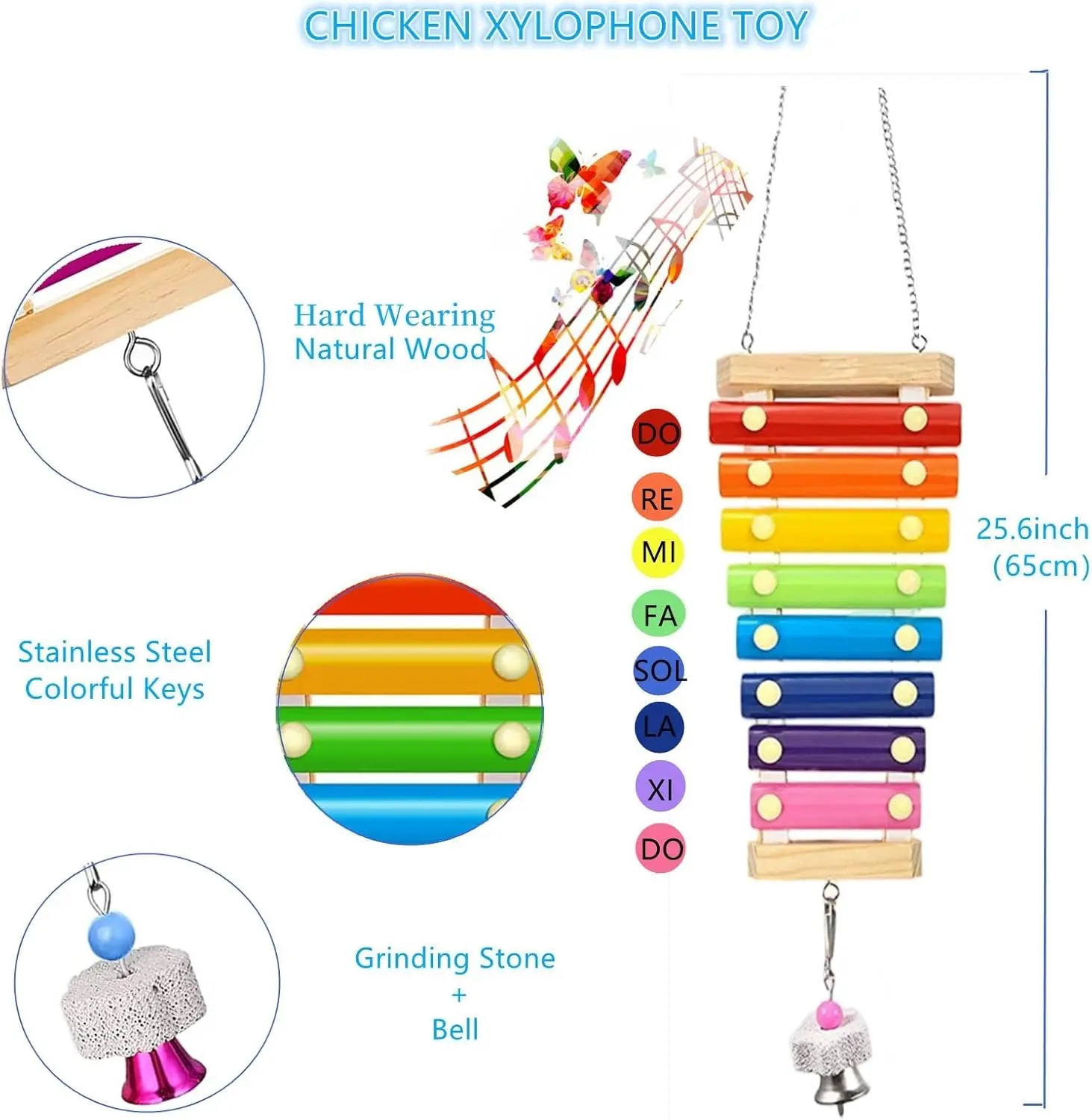 Longer Chain Chicken Toy for Coop Parrot Swing Ladder Perch Chicken Mirror with Bells Hanging Chicken Toy for hens Bird Parrot