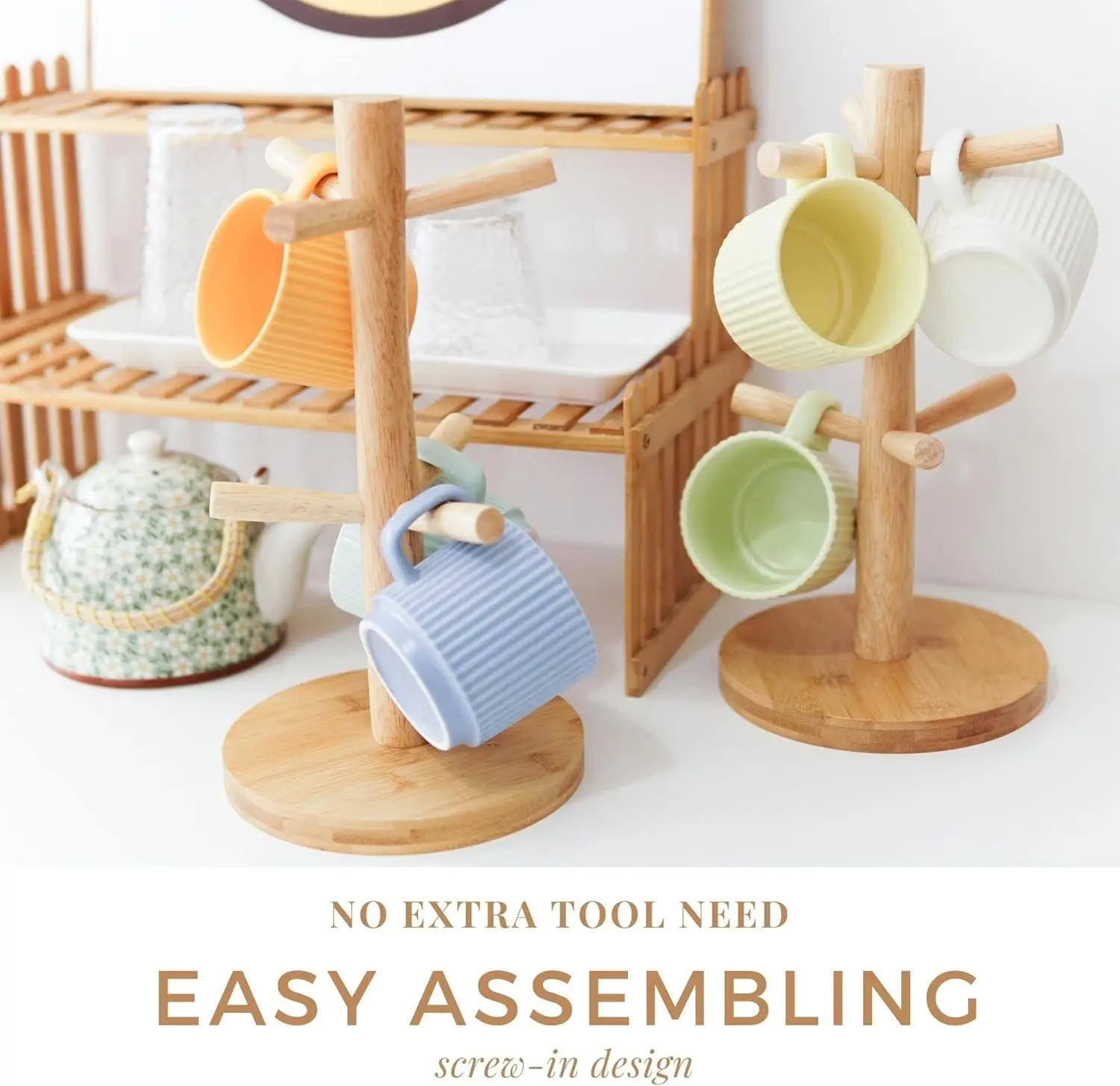 Coffee Mug Tree with Hooks Mug holder Stand Wood Coffee Cup Holder Countertop Mug Stand Kitchen Organizer